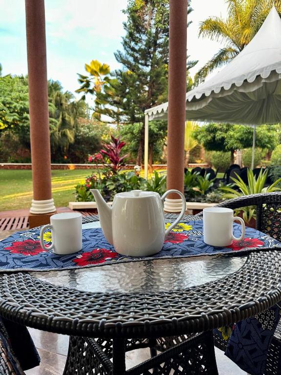 A peaceful sitting area in the garden